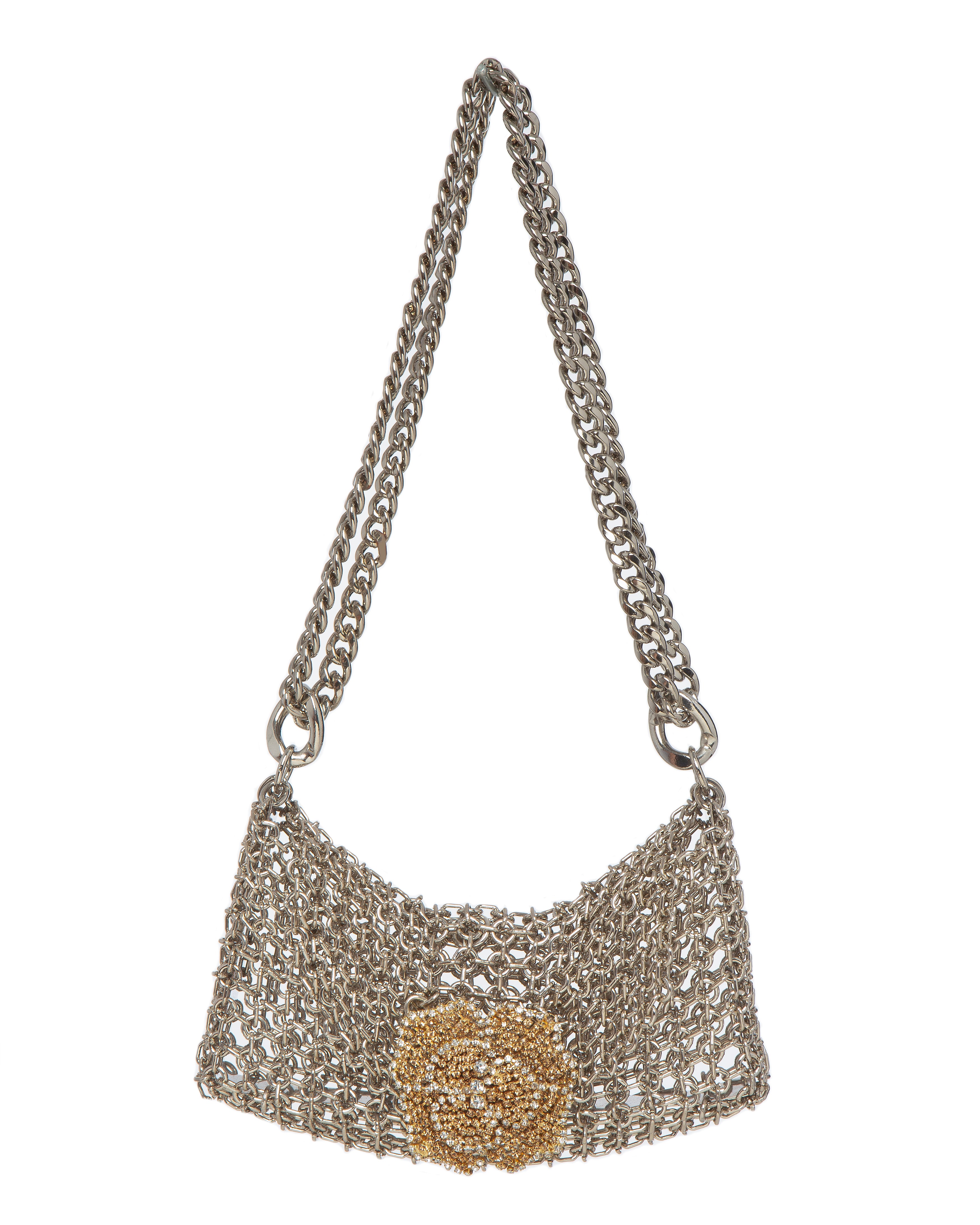 トートバッグ SILVIA GNECCHI SS25 BAMBOO BAG (KZ006 SILVER) Silvia Gnecchi 'Bamboo' Colored Handbag With Metallic Mesh